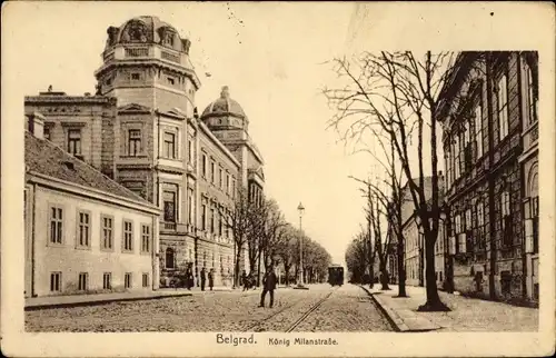 Ak Belgrad Beograd Serbien, König Milanstraße