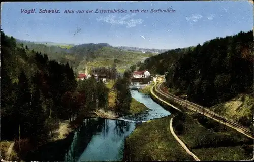 Ak Plauen im Vogtland, Blick von der Elstertalbrücke nach der Barthmühle