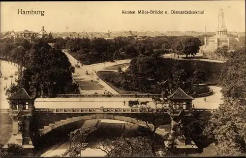 Ak Hamburg Mitte St Pauli, Kersten Miles Brücke, Bismarckdenkmal