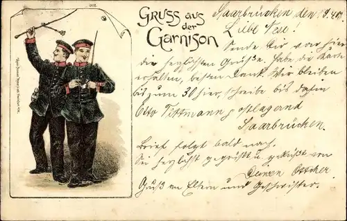 Litho Gruß aus der Garnison, Soldaten in Uniformen