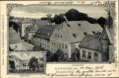 Ak Kleinwelka Bautzen in der Lausitz, Schwesternhaus, Vorderansicht, Rückansicht