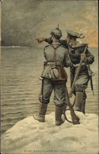 Künstler Ak Thiele, Arthur Zwei Seelen und ein Gedanke, Soldat, Matrose