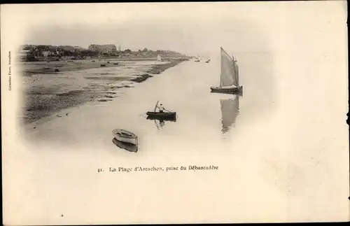 Ak Arcachon Gironde, La Plage, prise du Debarcadere