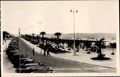 Ak Arcachon Gironde, Le nouveau Boulevard Promenade, vue sur le Bassin