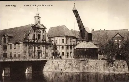 Ak Lüneburg in Niedersachsen, Alter Kran, Stintmarkt