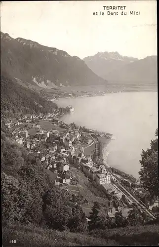 Ak Territet Montreux Kt Waadt, Blick auf den Ort, Dent du Midi