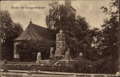 Ak Wustrau Altfriesack Fehrbellin im Kreis Ruppin, Kirche, Kriegerdenkmal