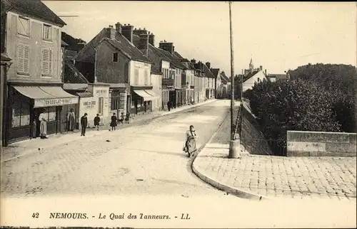 Ak Nemours Seine-et-Marne, Le Quai des Tanneurs