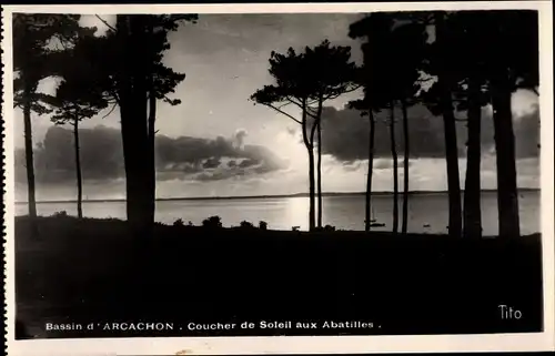 Ak Arcachon Gironde, Coucher de Soleil aux Abatilles