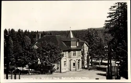 Ak Muldenberg im Vogtland, Weidlich Haus, Bahnhofshotel, Wald