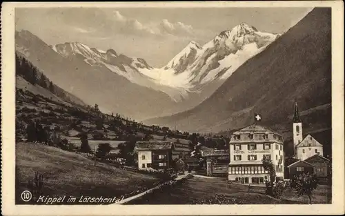 Ak Kippel Lötschental Kanton Wallis, Blick auf den Ort, Hotel, Gebirge
