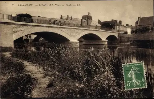 Ak Cormery Indre et Loire, L'Indre et le Nouveau Pont