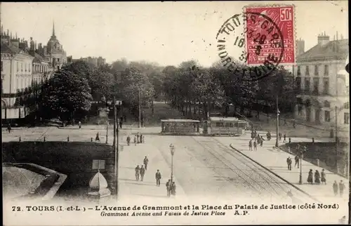 Ak Tours Indre et Loire, l'avenue de Grammont, place du Palais de justice