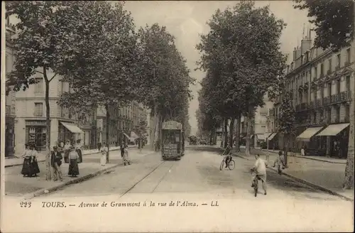 Ak Tours Indre et Loire, avenue des grammont, rue de l'Alma, Tramway