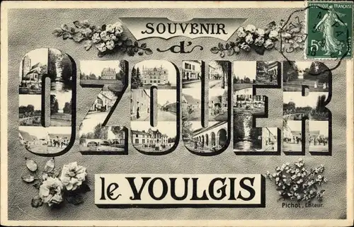 Bauchstaben Ak Ozouer le Voulgis Seine et Marne, Souvenir, Blumen