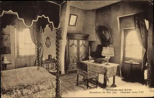 Ak Tillières sur Avre Eure, L'Hostellerie du Bois Joly, Chambre du Louis XIII