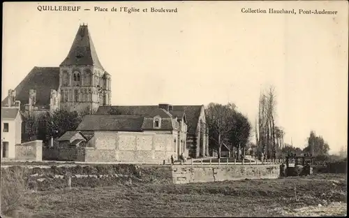 Ak Quillebeuf sur Seine Eure, Place de l'Eglise et Boulevard