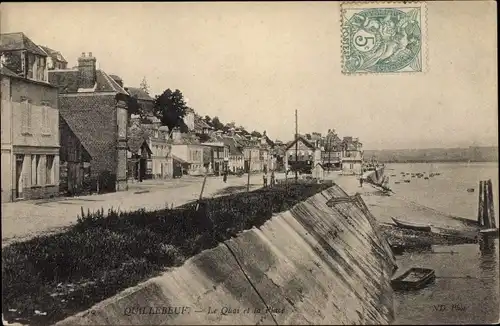 Ak Quillebeuf Eure, Le Quai et la Place