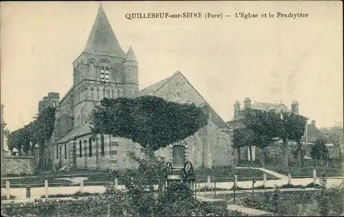 Ak Quillebeuf sur Seine Eure, L'Eglise et le Presbytere