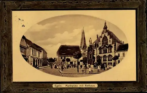 Präge Passepartout Ak Egeln in Sachsen Anhalt, Marktplatz, Rathaus