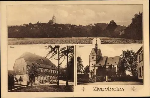 Ak Ziegelheim Nobitz Altenburger Land, Kirche, Pfarre, Blick auf den Ort