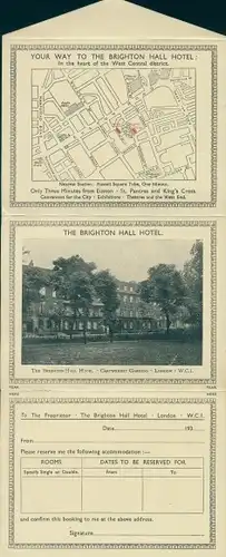 Klapp Stadtplan Ak London City, Brighton Hall Hotel, Cartwright Gardens, Reklame