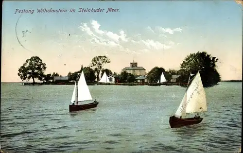 Ak Steinhude Wunstorf in Niedersachsen, Steinhuder Meer, Festung Wilhelmstein, Segelboote