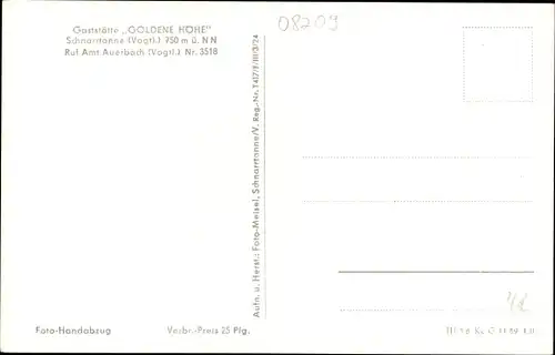 Ak Schnarrtanne Auerbach im Vogtland, Gaststätte Goldene Höhe