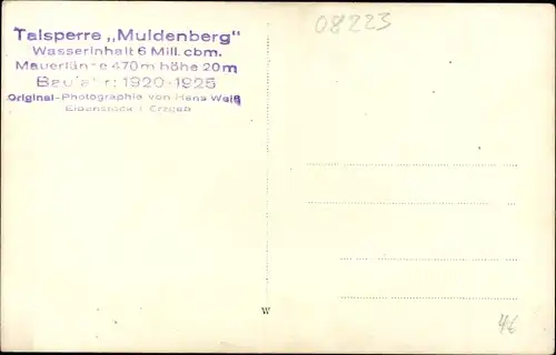 Foto Ak Muldenberg Grünbach im Vogtland, Talsperre Muldenberg, Sperrmauer