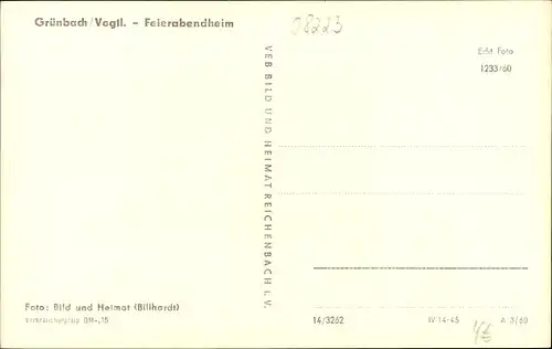 Ak Grünbach im Vogtland, Feierabendheim