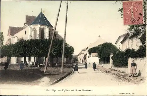 Ak Couilly Seine et Marne, Eglise et Rue Pasteur