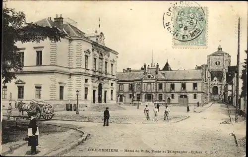 Ak Coulommiers Seine et Marne, Hotel de Ville, Poste et Telegraphe, Eglise