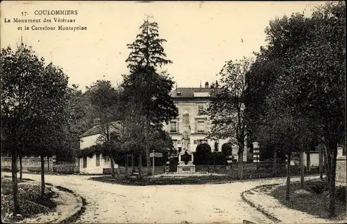 Ak Coulommiers Seine et Marne, Le Monument des Veteras et la Carrefour Montapeine