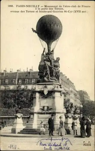 Ak Neuilly sur Seine Hauts de Seine, Monument de l'aero club de France e la porte des Ternes