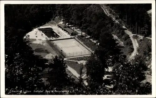 Ak Treseburg Thale im Harz, Bad und Tennisplatz