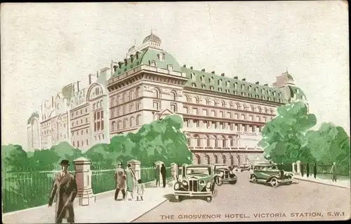 Künstler Ak London City England, The Grosvenor Hotel, Victoria Station