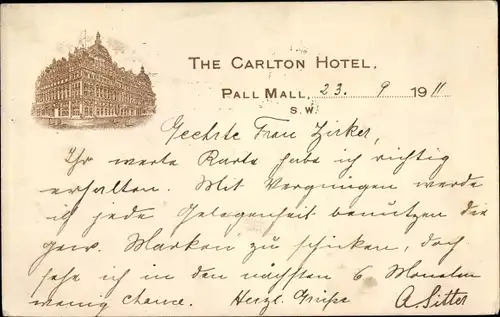 Ak London City England, The Carlton Hotel, Pall Mall