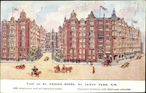Ak London City England, View of the St. Ermins Hotel, St. James' Park