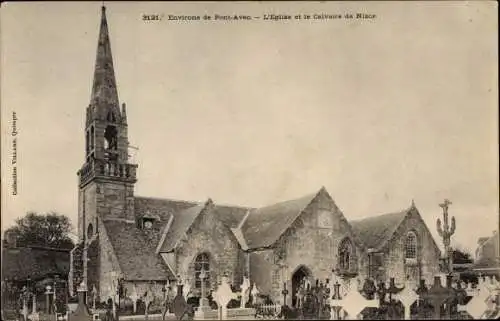 Ak Nizon Pont Aven environs Finistère, L'Eglise et le Calvaire