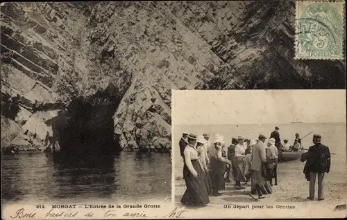 Ak Morgat Crozon Finistère, L'Entree de la Grande Grotte, depart