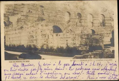 Ak Bordeaux Gironde, Palais, Vue du Reseau du Midi