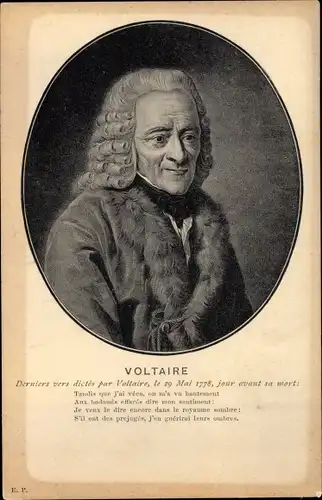 Künstler Ak Französischer Schriftsteller und Philosoph Voltaire, Portrait