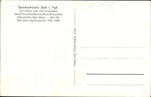 Ak Sohl im Vogtland, Motive aus dem Park Sachsen Quelle