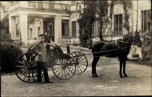 Foto Ak Deutscher Soldat, Kutsche, Herrenhaus, Kaiserreich