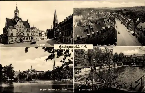 Ak Geringswalde Sachsenm, Markt, Leipziger Straße, Rathaus, Kirche, Sommerbad