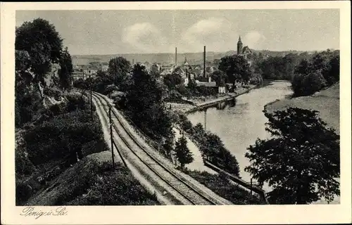 Ak Penig in Sachsen, Eisenbahnstrecke, Ortspartie