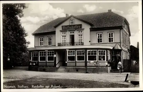 Ak Neustadt am Harz in Thüringen, Ratskeller mit Roland