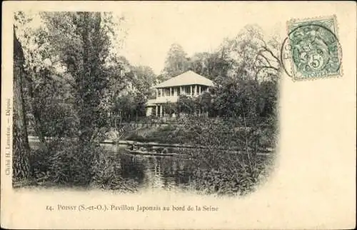 Ak Poissy Yvelines, Pavillon Japonais au bord de la Seine