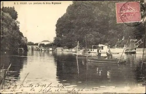 Ak Poissy Yvelines, Les pontons du bras Migneaux