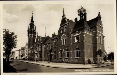 Ak Dahme in der Mark, Rathaus und Post
